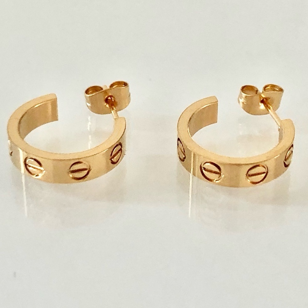 Gold Small Screw Hoop Earrings - Picture 9 of 14